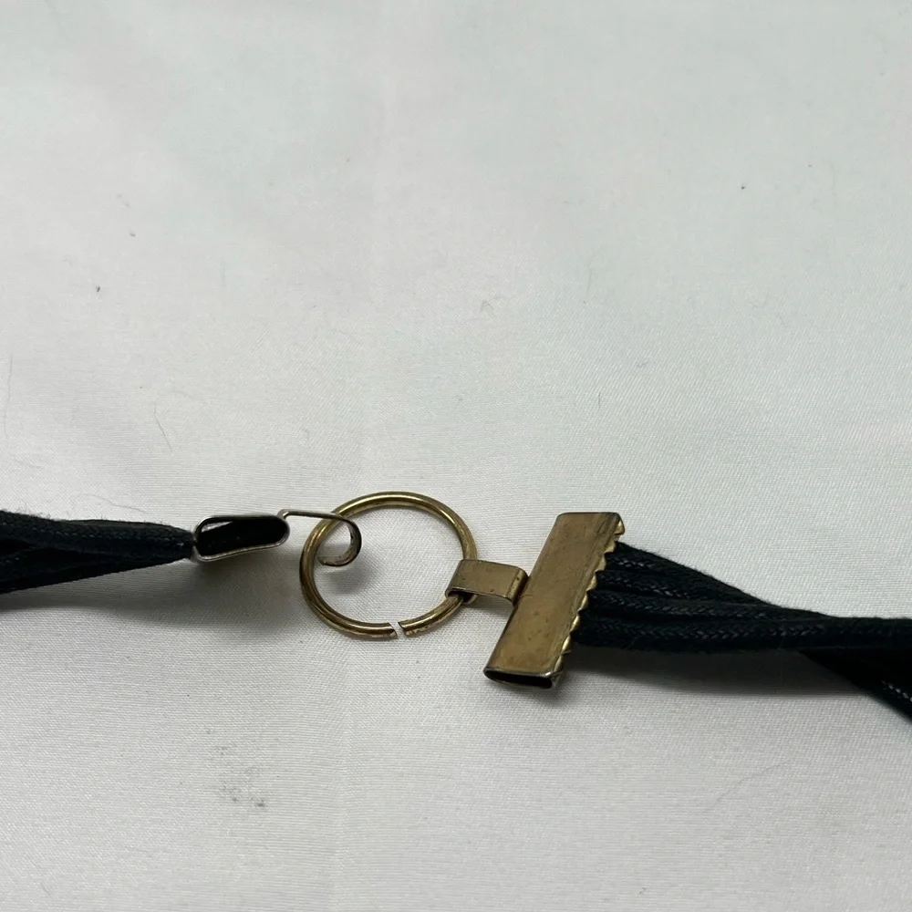 Vtg Medallion Belt Gold Metal Textured Circles Black Accents Black Cording